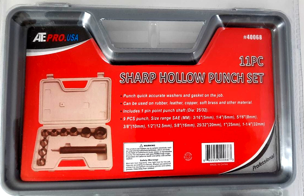 11 PC Sharp Hollow Punch Set, Leather, Copper, Rubber, Plastic - Gaskets Washers