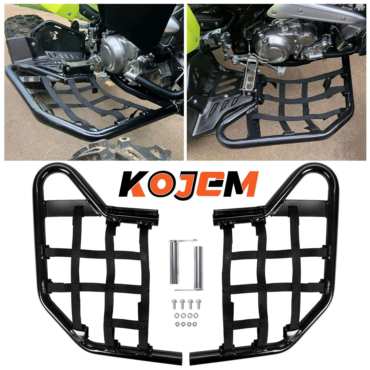 Nerf Bars For Yamaha Raptor 700 YFM 700 YFM700R Black W/ Black Net All Years