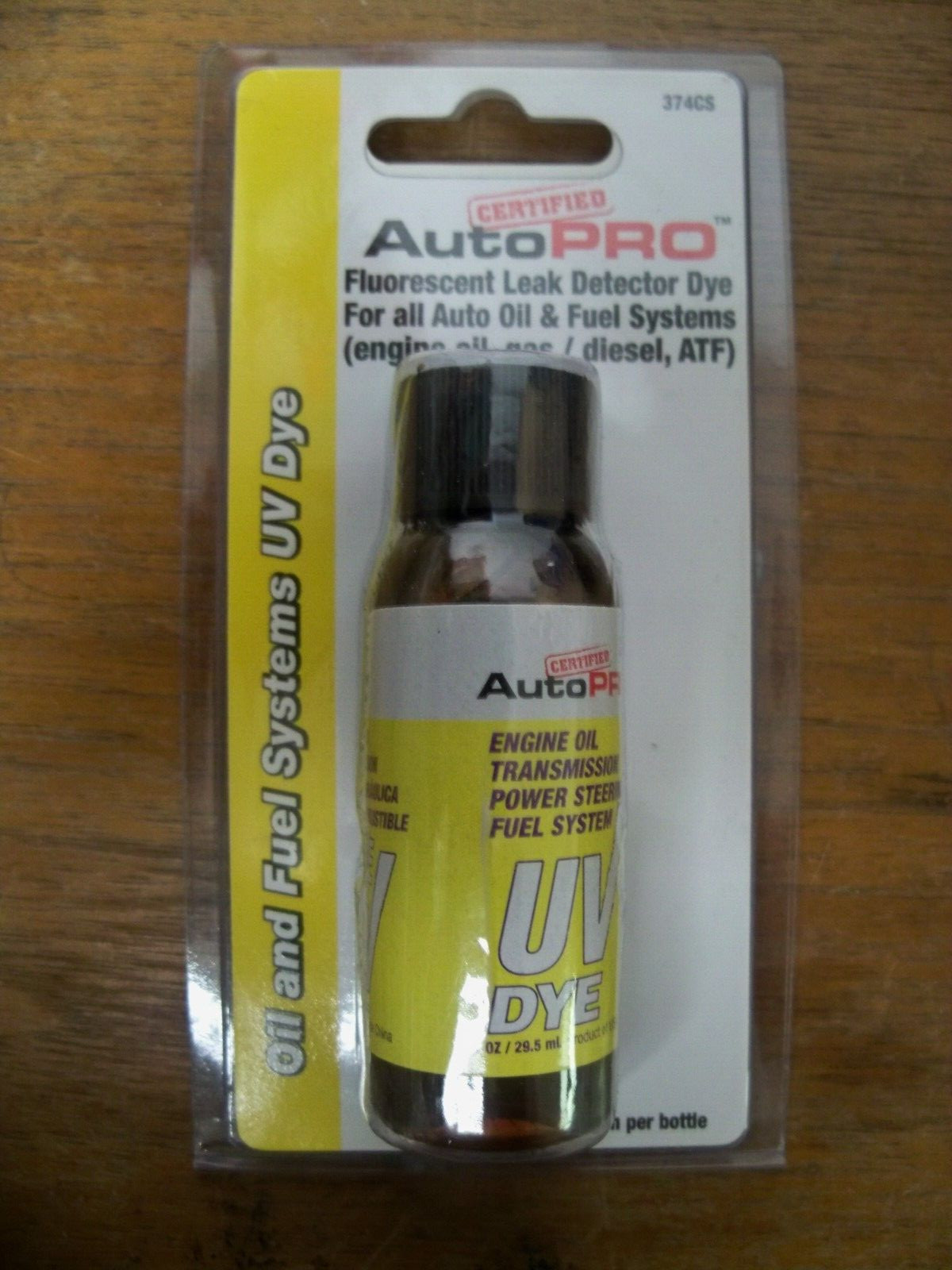 NEW CERTIFIED AUTO PRO 374CS 1 OZ OIL GAS FUEL SYSTEMS LEAK DETECTOR UV DYE