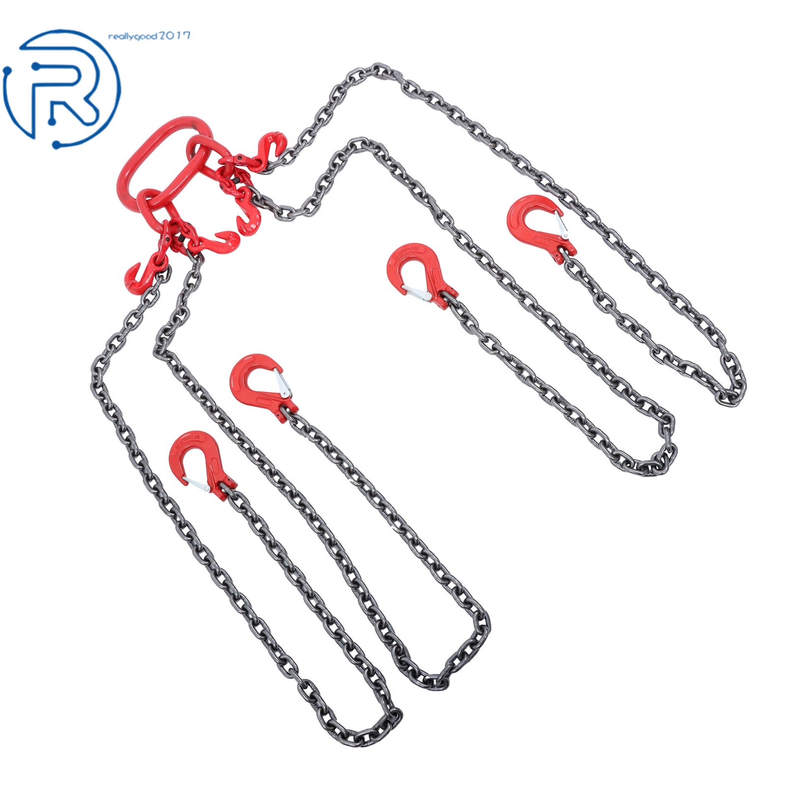 5/16" × 5' 11000 lbs Chain Sling 4 Legs G80 Lifting Chain with Grab Hooks Red