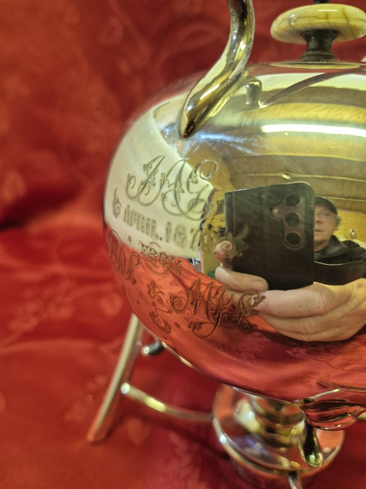 Antique Maplin And Webb Silver Plated Tilting Tea Pot On Stand With Burner.