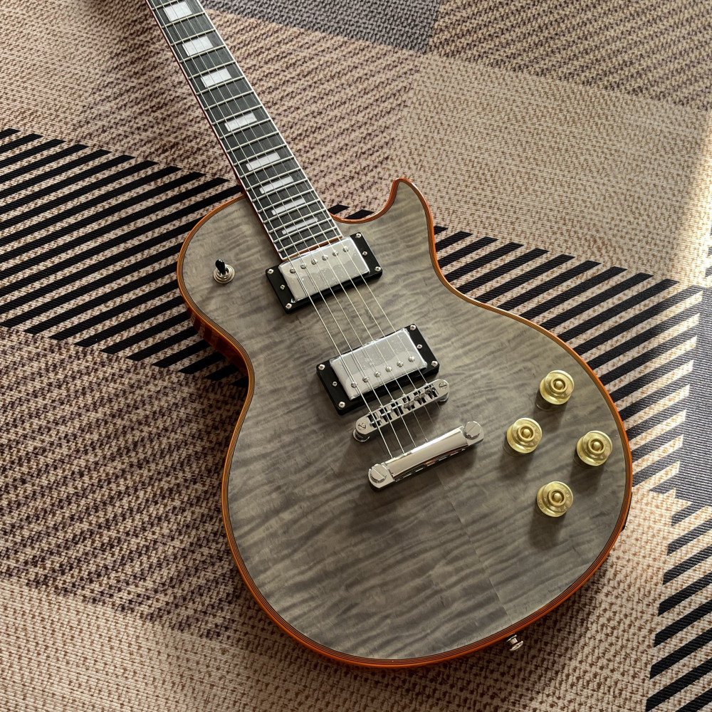 Custom Shop Gray Electric Guitar orange logo and binding in stock free shipping