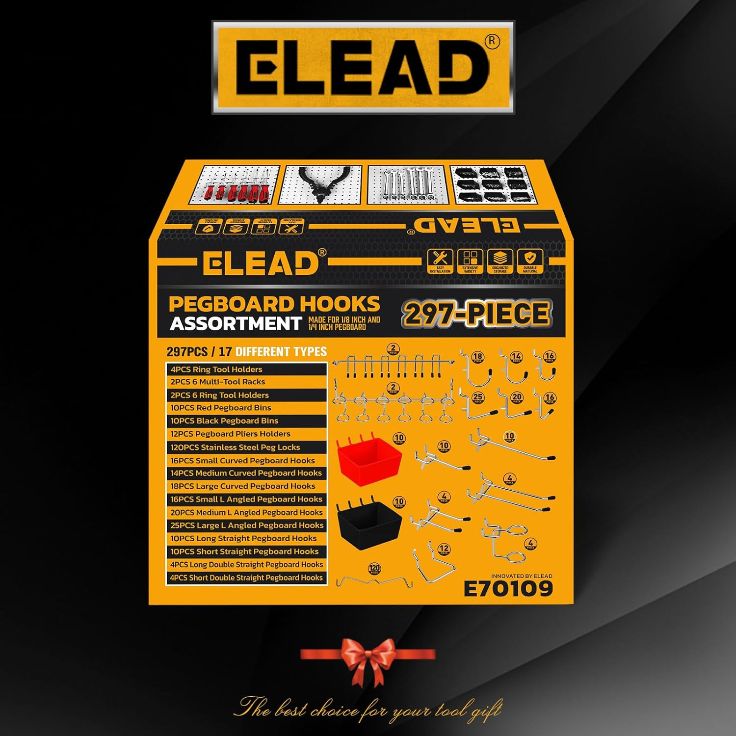 297 Piece Pegboard Hooks Kit, Peg Board Organizer Accessories with Bins for Orga