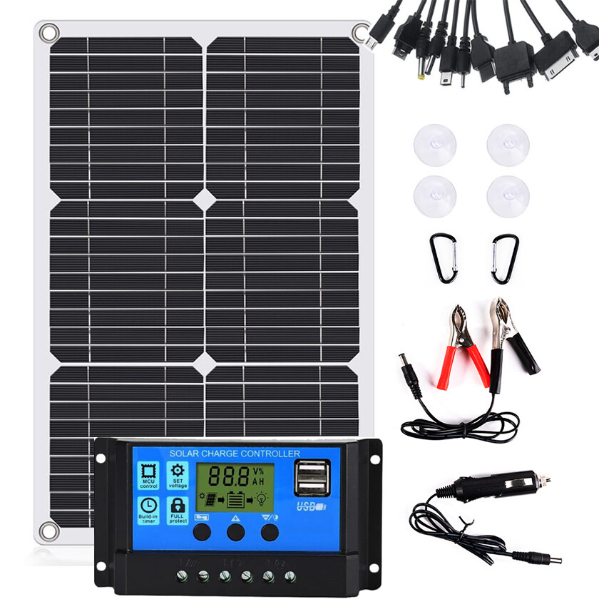 30 Watts Solar Panel Kit 100A 12V Battery Charger w/ Controller Caravan Boat