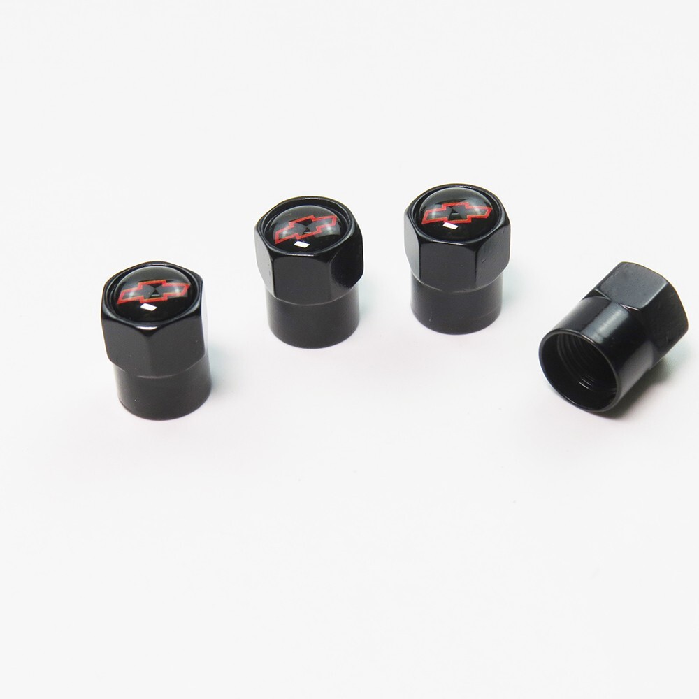 Compatible with Chevy Red 4Pcs Tire Valve Stem Caps Black Anodized Aluminum Set