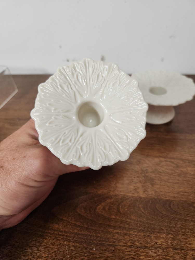 LENOX IVORY LEAF PAIR OF CANDLEHOLDERS