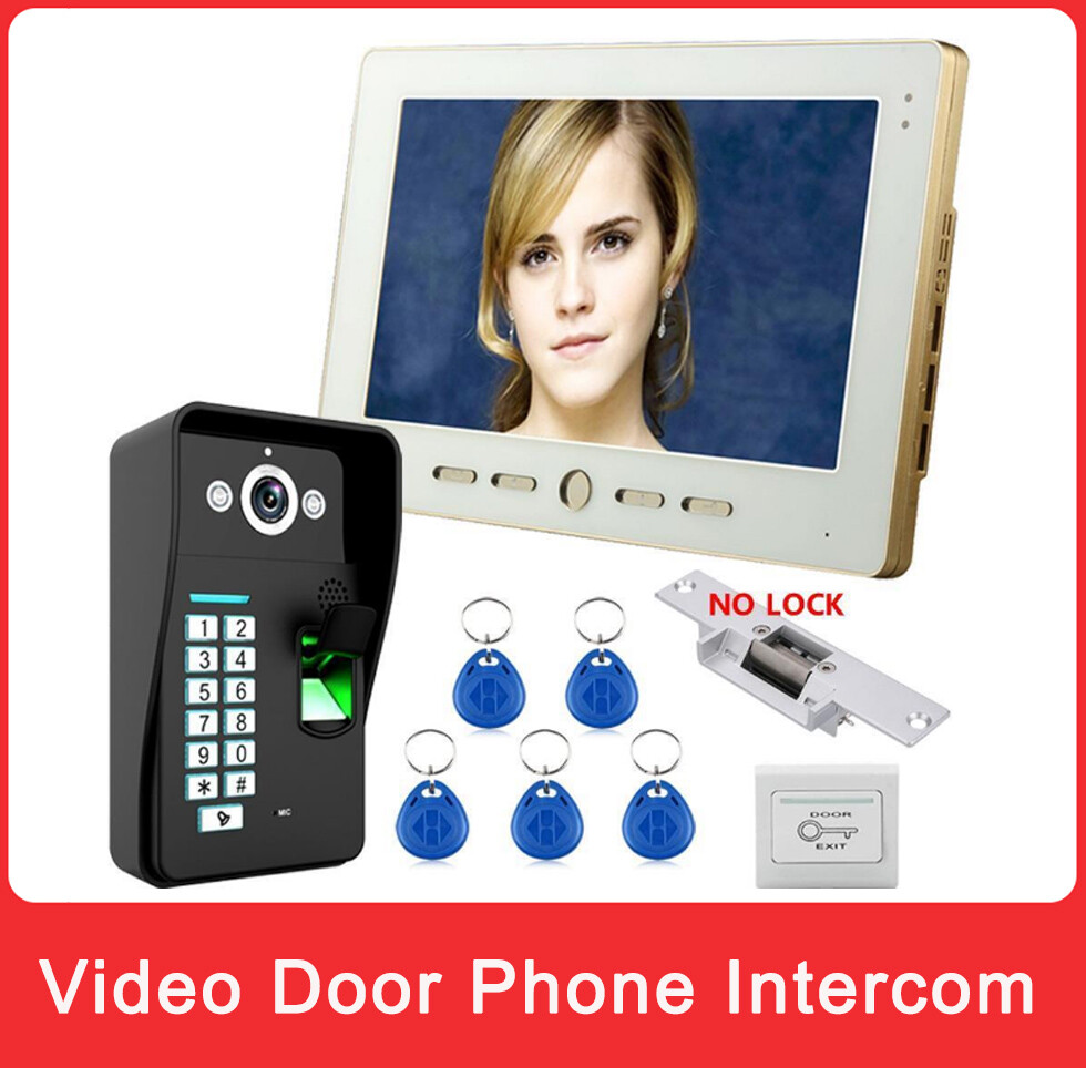 10" LCD Fingerprint Recognition Video Door Phone Intercom System RFID Password