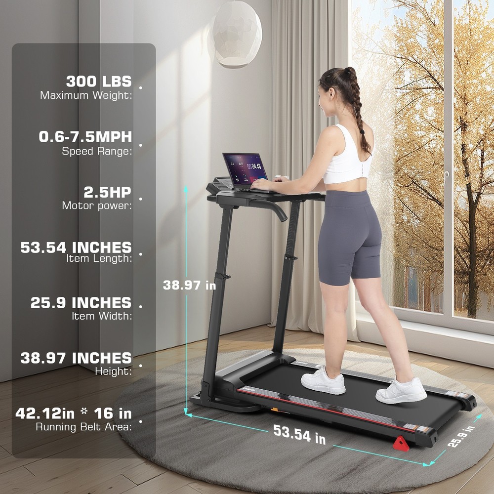 Treadmill with Incline, Treadmill with Adjustable Height Desk & Removable Holder