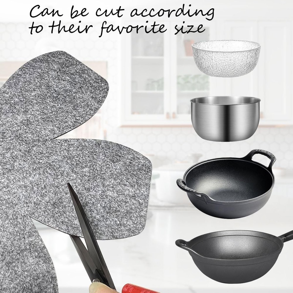 Pot and Pan Protectors for Stacking, 6 Pack in 3 Sizes, Thick Large, Gray