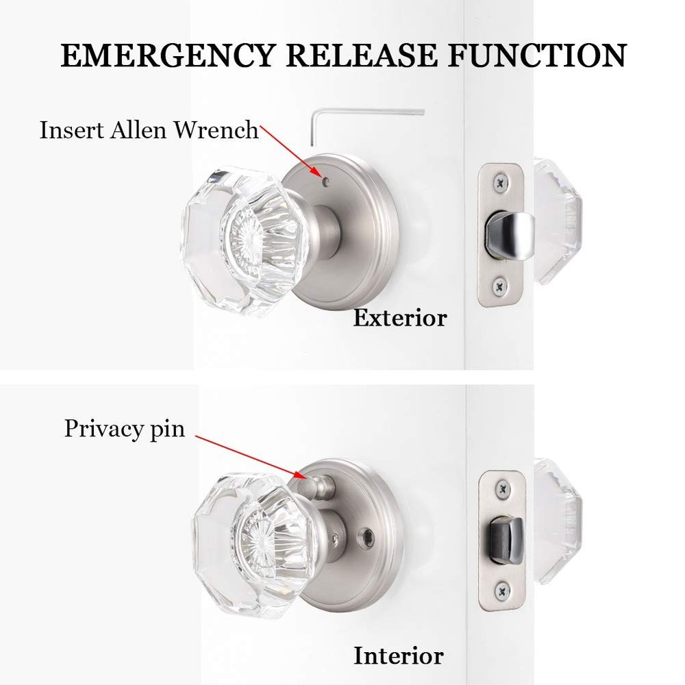 Crystal Glass Door Knobs Interior, Modern .Privacy, Satin Nickel