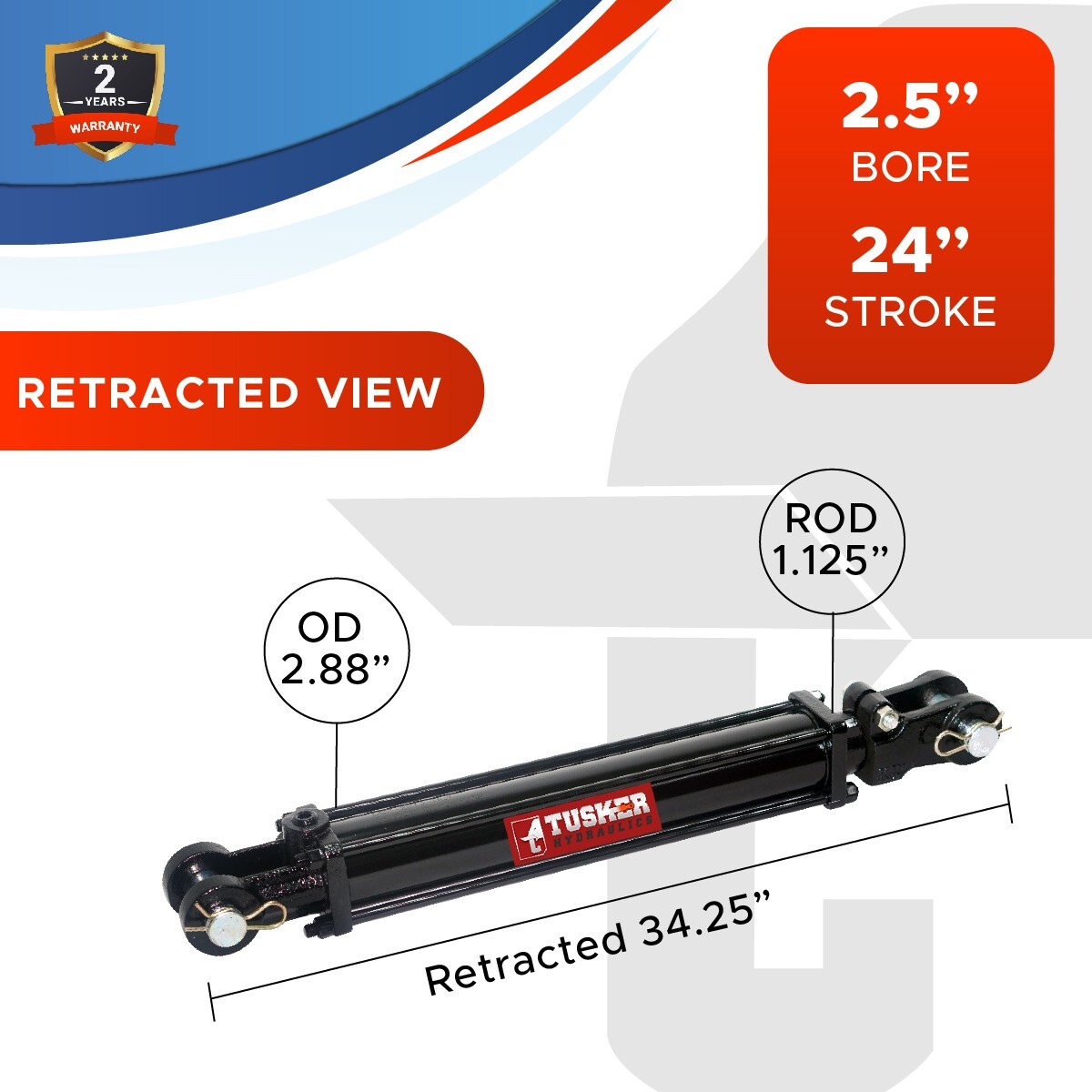 2.5x24 Hydraulic Cylinder 2.5" Bore 24" Stroke Double Acting Tie-Rod Cylinder