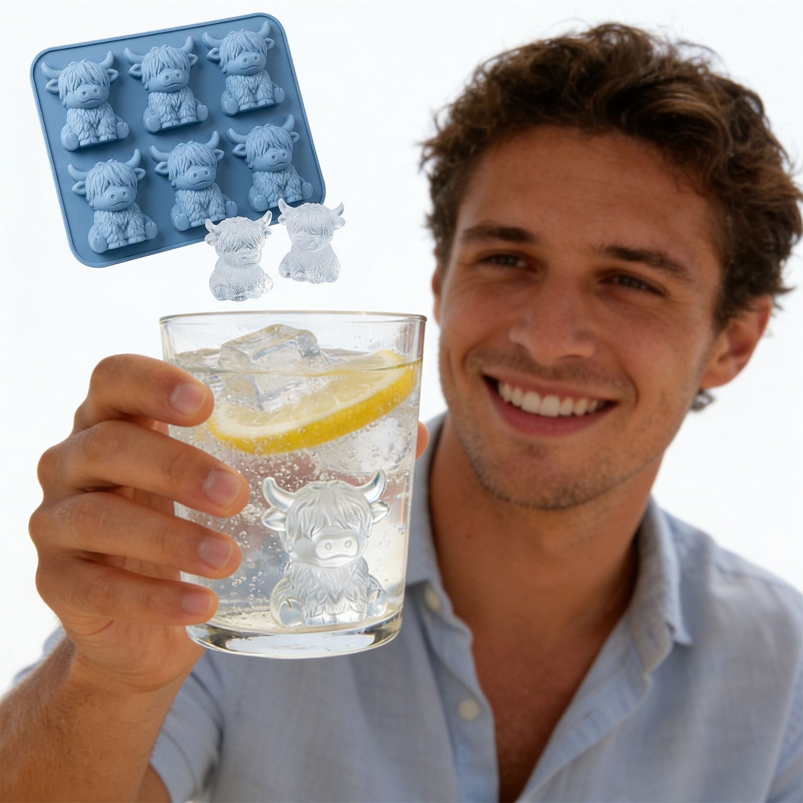 Mini Highland Cow Ice Cube Mold,Cute 3D Highland Cow Silicone Ice Cube Tray KU