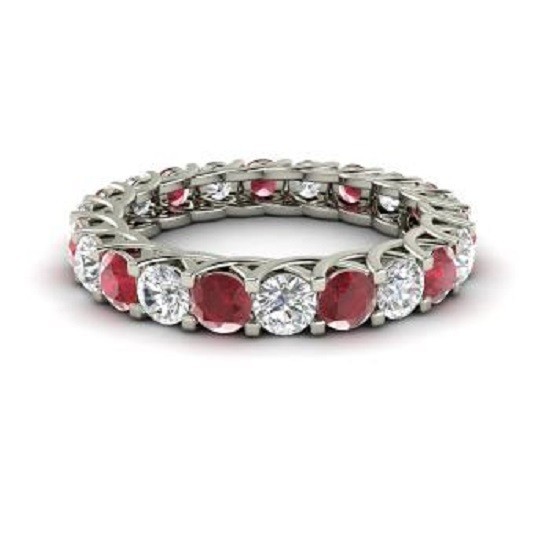 2.64 Ct Natural Round Shape Ruby Diamond Ring 14K Solid White Gold