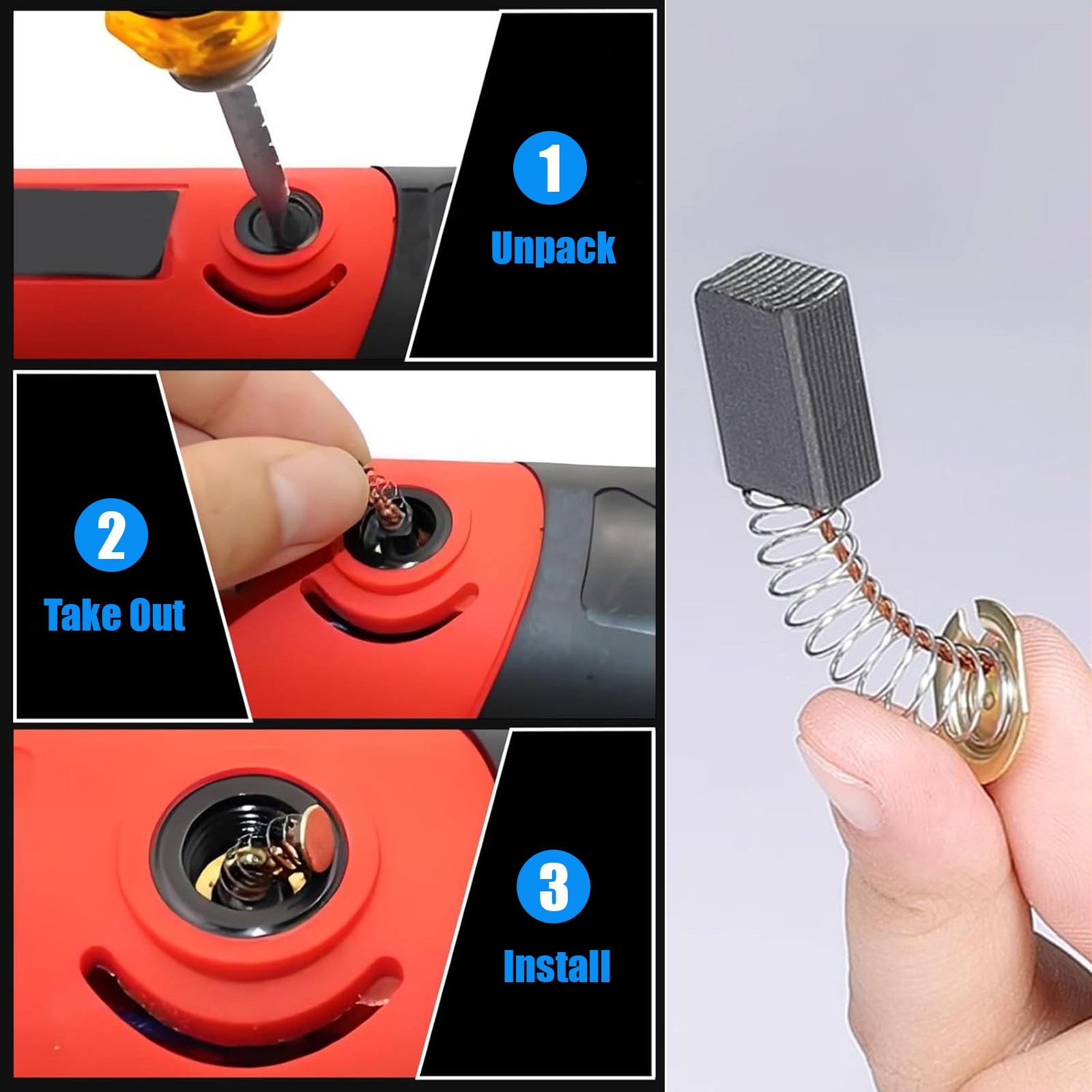 105x 15 Sizes Electric Motor Carbon Brushes Replacement w/ Copper Wire for Drill