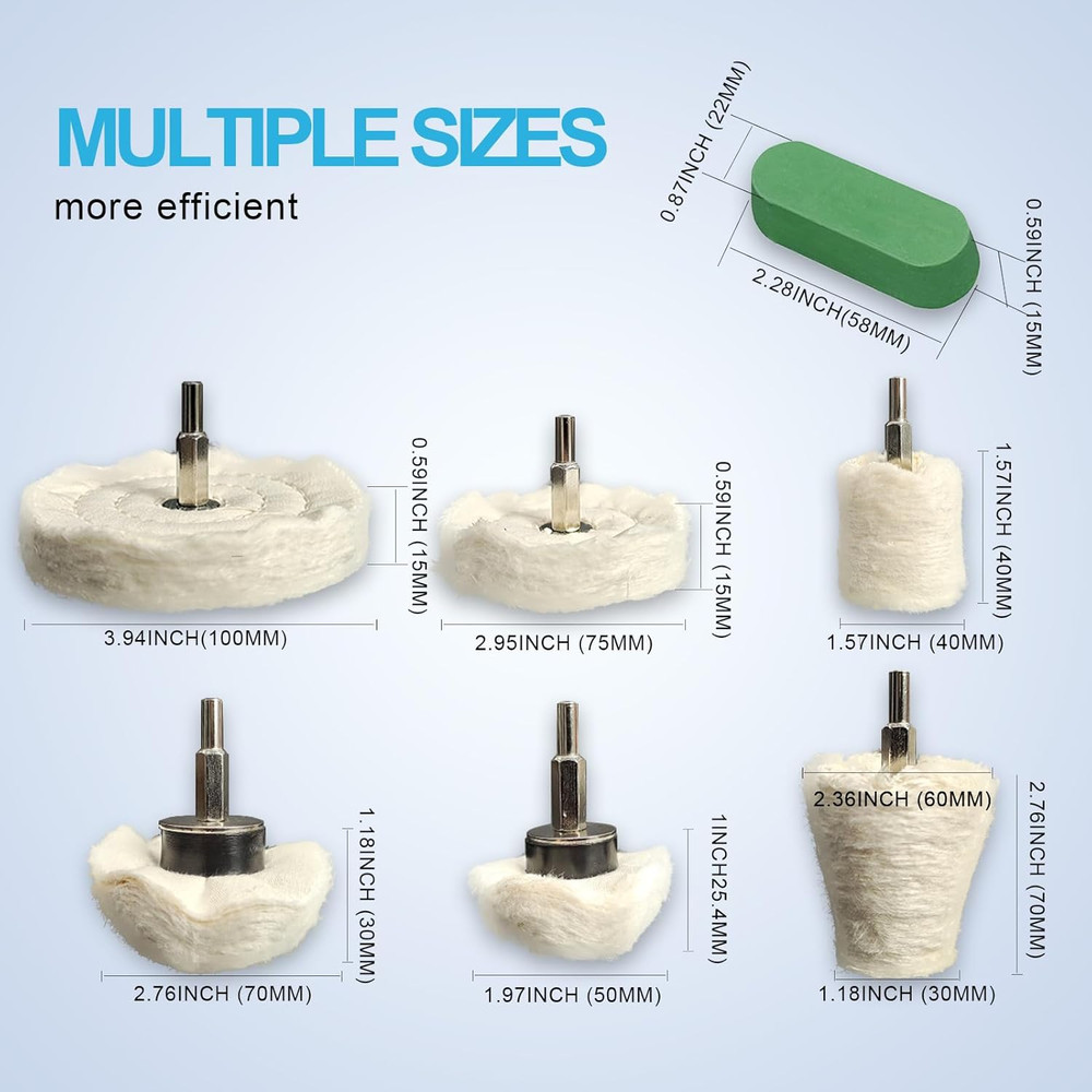 6 Drill Buffing Wheels and 3 Polishing Compounds, Multi-Specification Wheel Kit