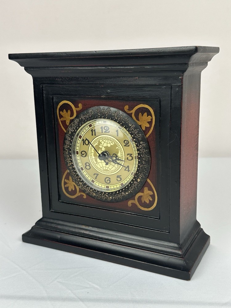 Decorative Distressed Black Mantel Clock Asian Style