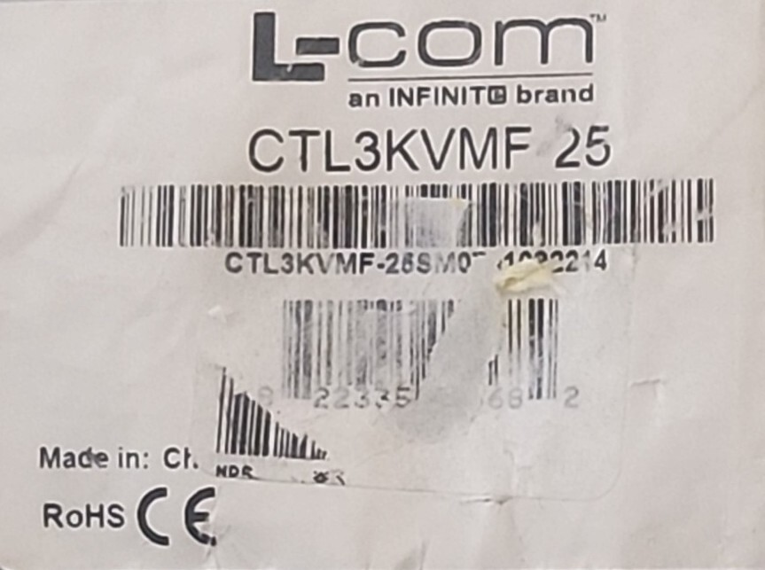 NEW L-COM CONNECTIVITY PRODUCTS CTL3KVMF-25 CABLE 25 Ft.