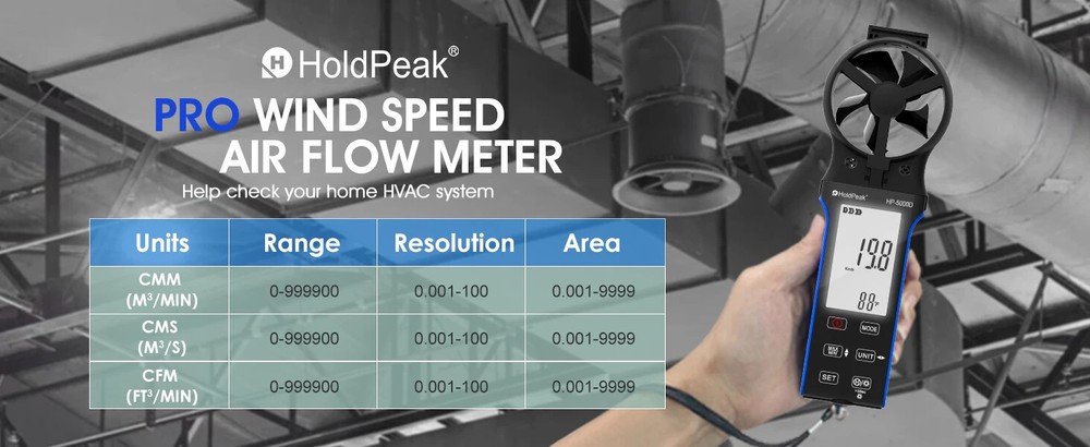 Waterproof Wind Speed Meter Anemometer CFM and Air Velocity Measuring Device