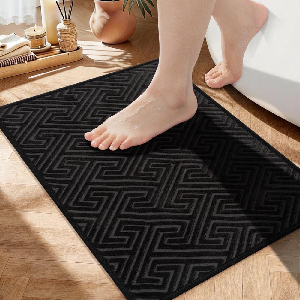 YIHOUSE Black Bathroom Rugs 17"x24", Quick Dry 1'5" x 2' (Rectangular),