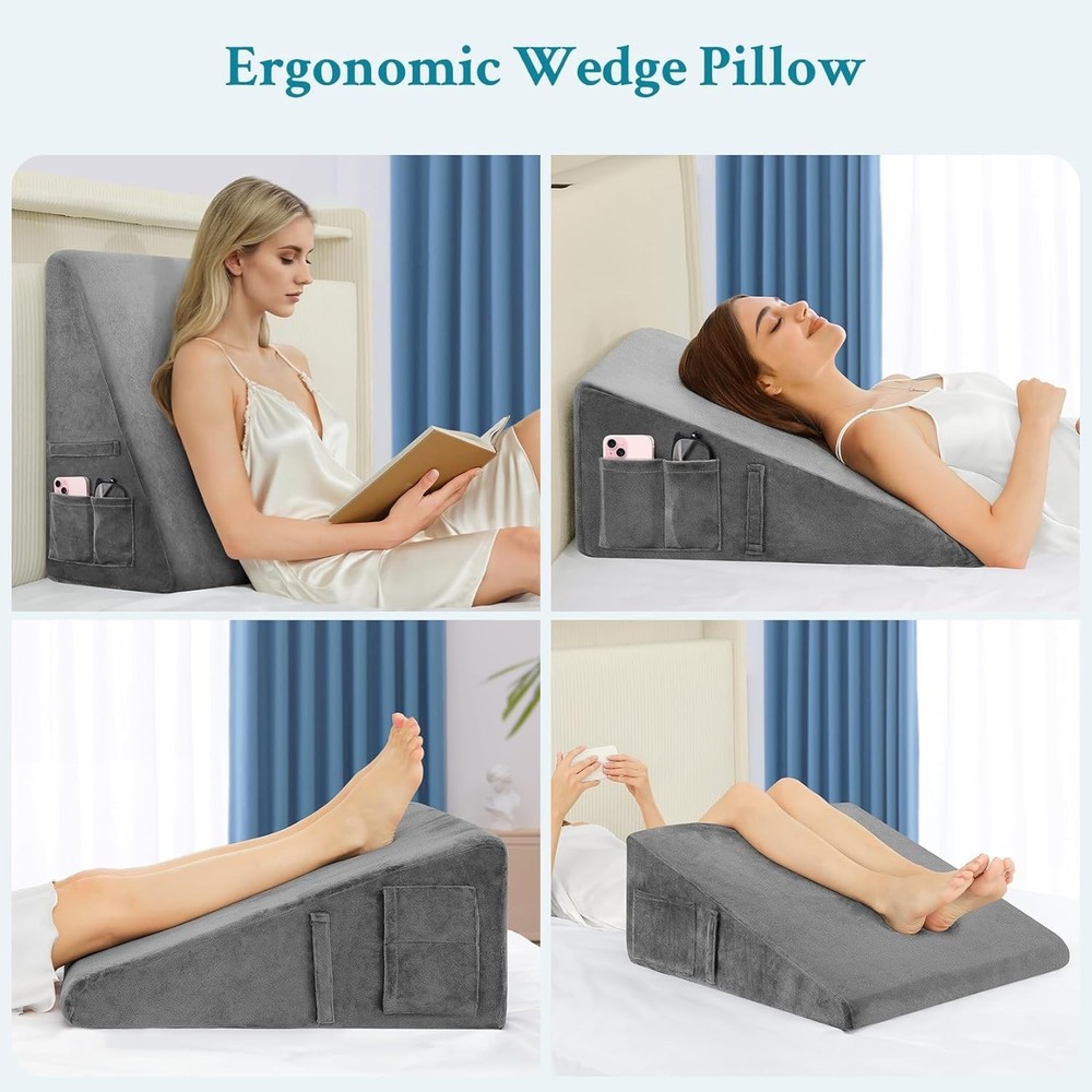 Wedge Pillow for Sleeping, 10" Bed Wedge Pillow for After Surgery, Triangle P...