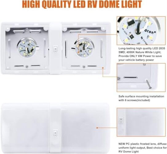 Square RV Motion Sensor Light - 7W Double Dome with Sensor, 4000K Nature White