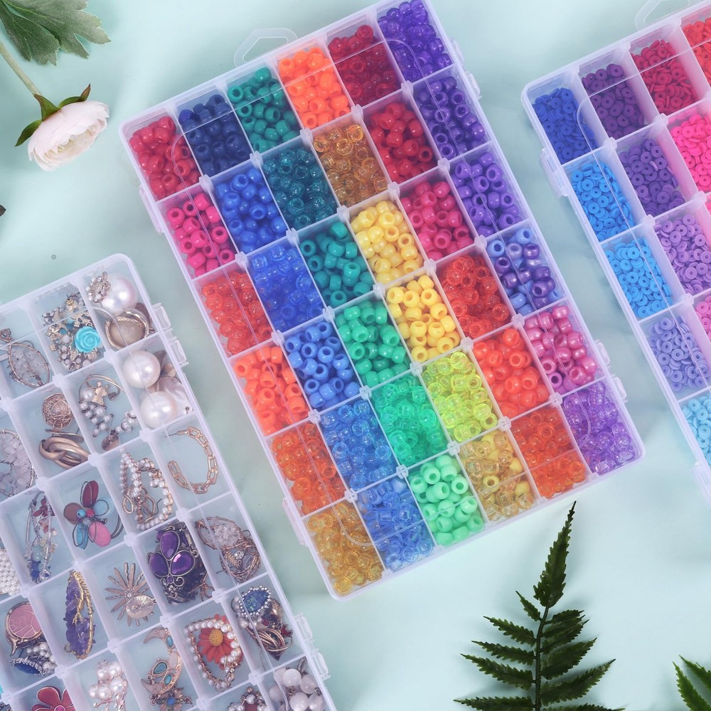 OUTUXED 8 Pack 36 Grids Clear Plastic Storage Boxes with Adjustable Dividers,...