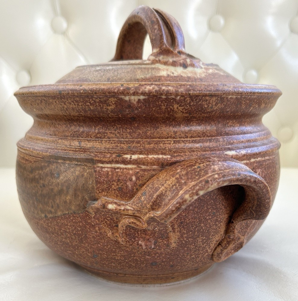 Vintage Primitive Stoneware Lidded Bean Pot Marked Townsend