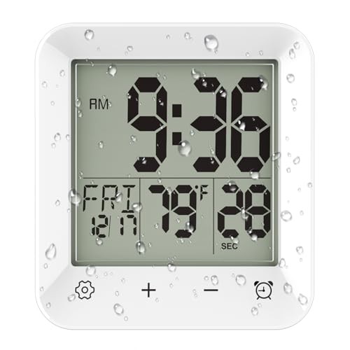 Digital Shower Clock Waterproof, Bathroom Wall Clock Timer with Touch Screen,