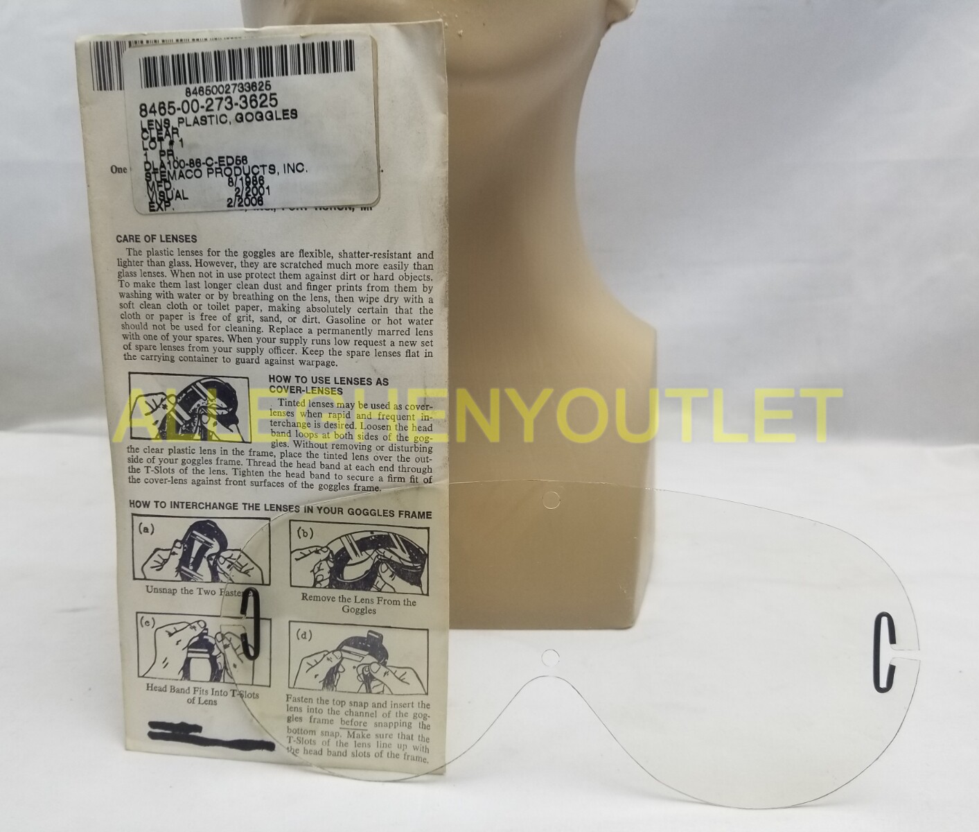 US Military Replacement Clear Lens for Sun Wind Dust Goggles Glasses, NIB