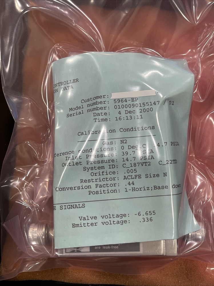 Brooks 5964 Smart Mass Flow Controller MFC, CF4 100 SCCM. Normally closed valve