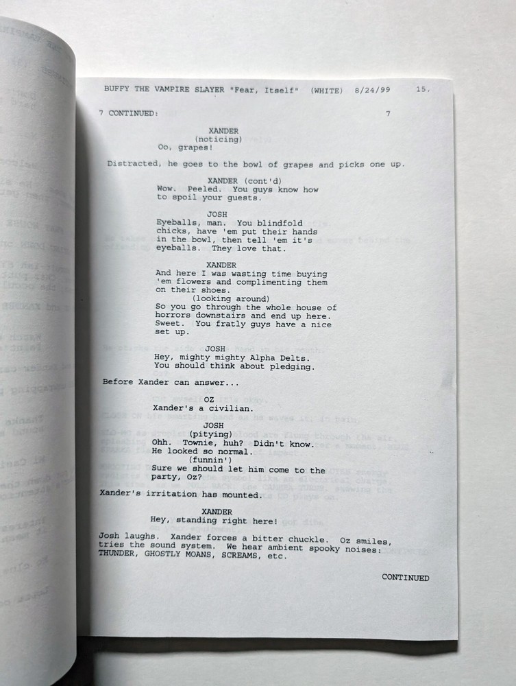 Buffy The Vampire Slayer Original Production Script - "Fear, Itself" S04E04