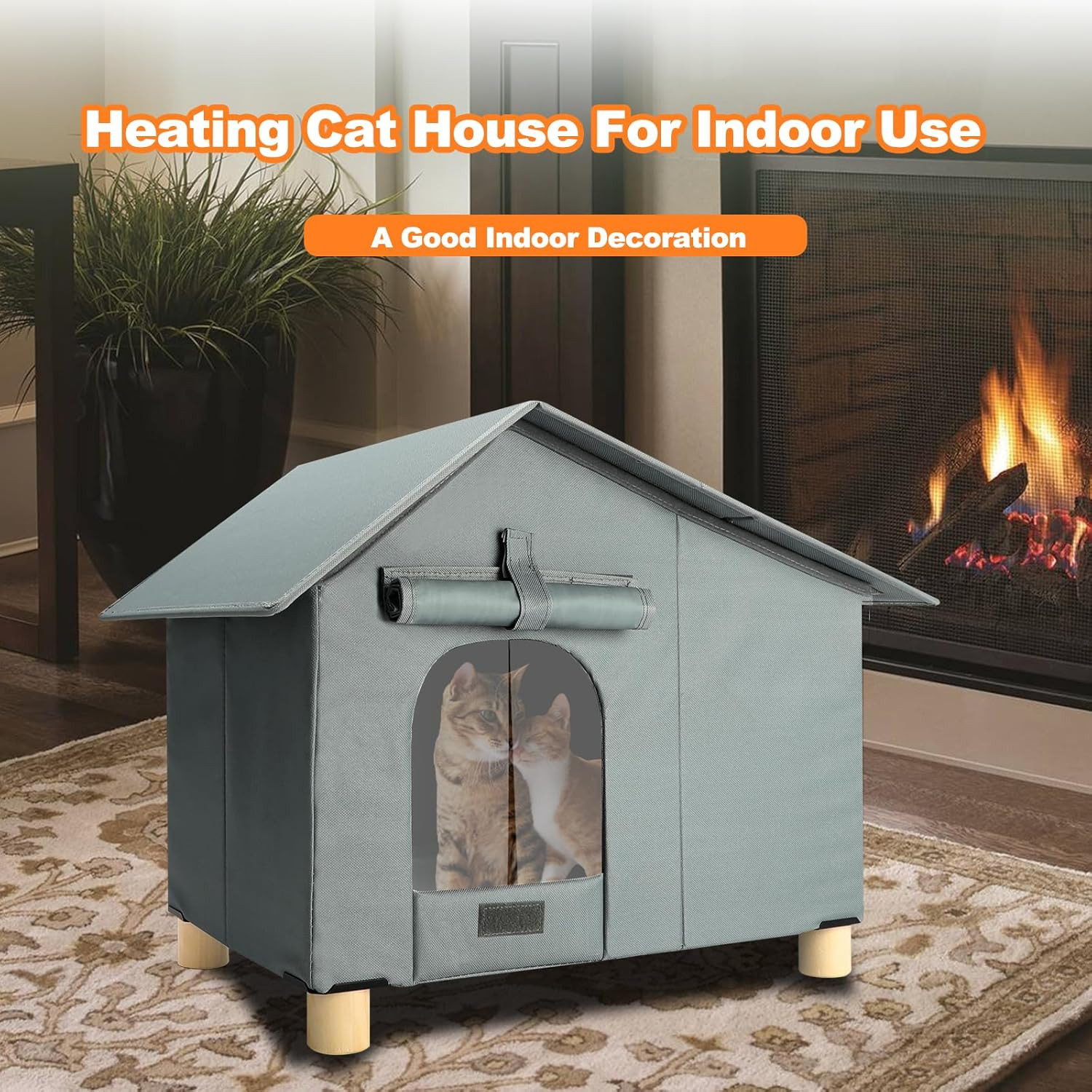 Heated Outdoor Cat House for Winter, Elevated Weatherproof Cat House with Thermo