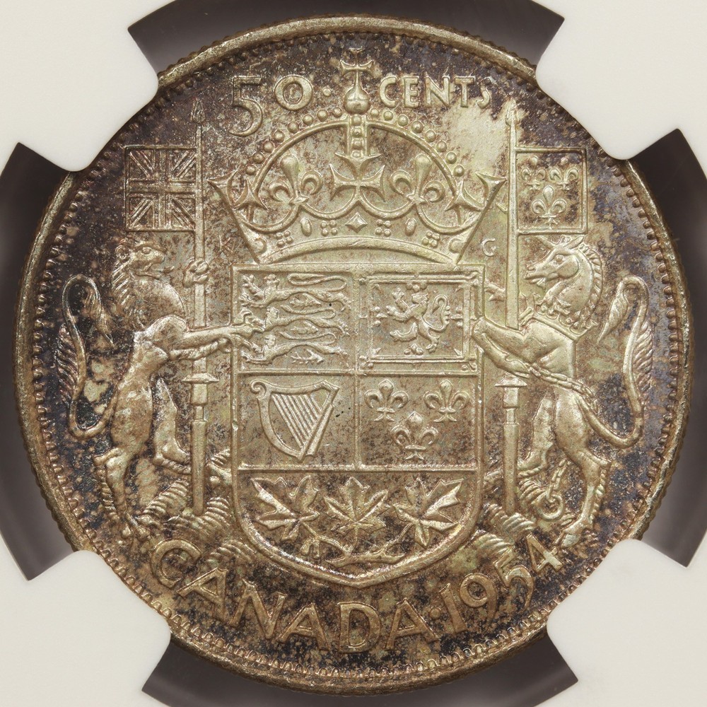 1954 Canada 50c Silver Half Dollar NGC MS65 Toned