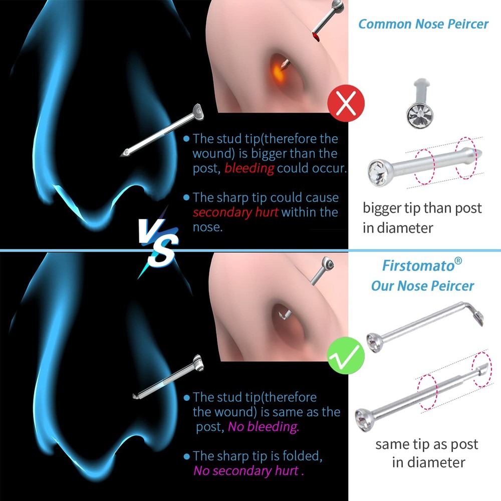 Firstomato 2 PCS Disposable Nose Piercing Gun Self Kit Silver