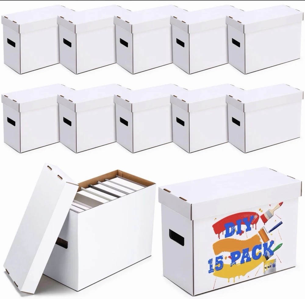 15-Pack White Comic Book Storage Boxes 150-175 Comics Stackable Organizer