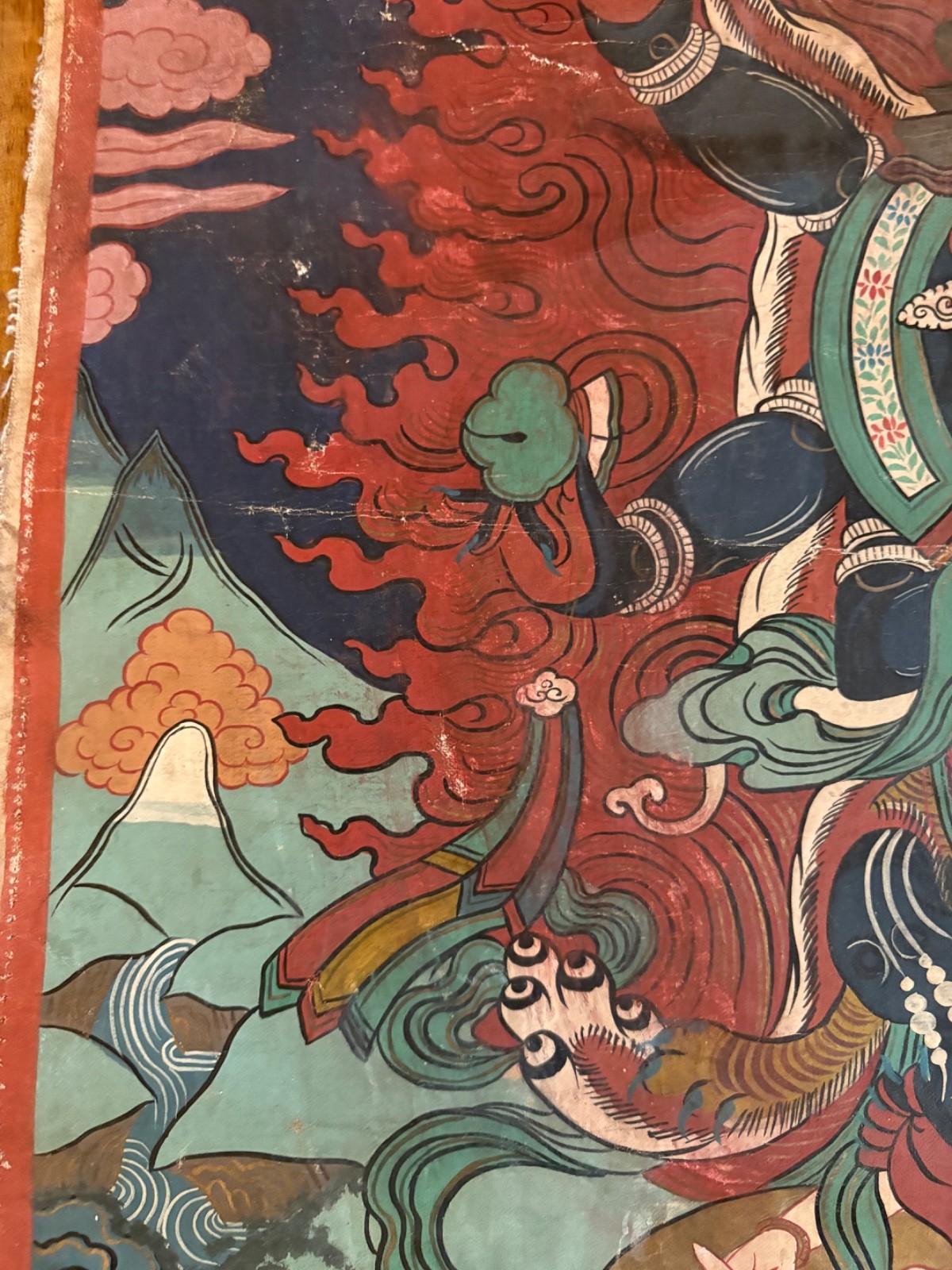 Mahakala Tibetian Thangka Painting on fabric - early 20th Century 28" x 19"