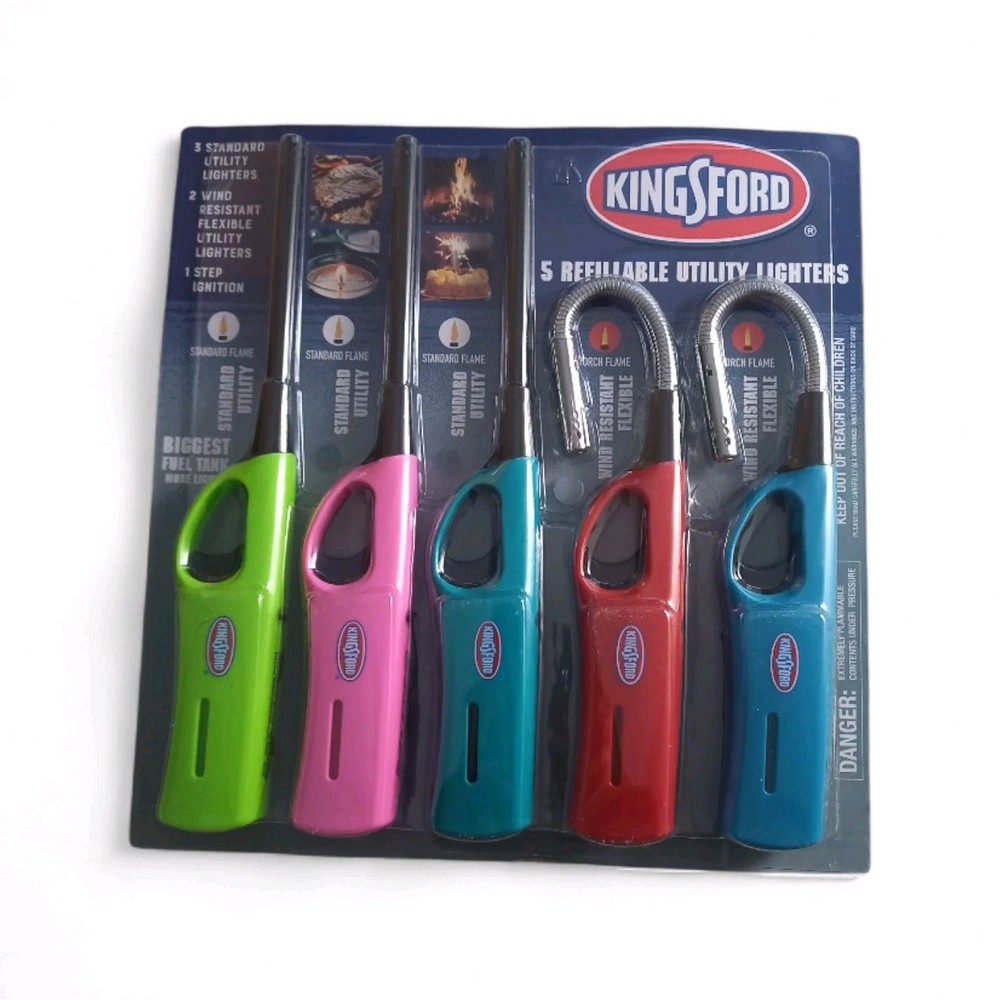 Kingsford 5-Pack Refillable Multicolor Utility Lighters for Grill, Windproof