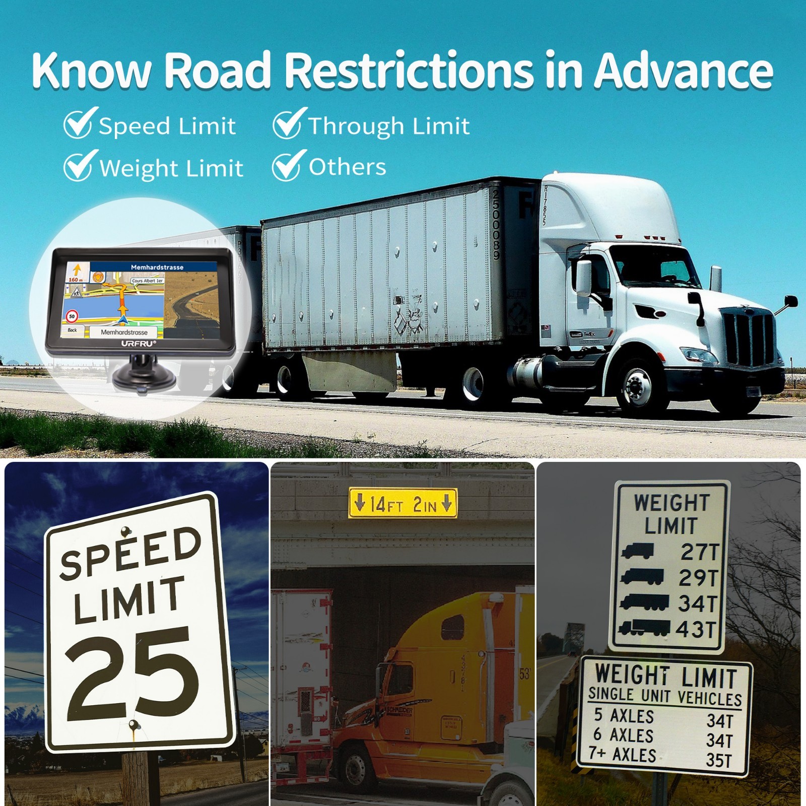 URFRU 7-Inch GPS Navigator for Car Truck RV Pickup-Used-Working Good-Full Acc