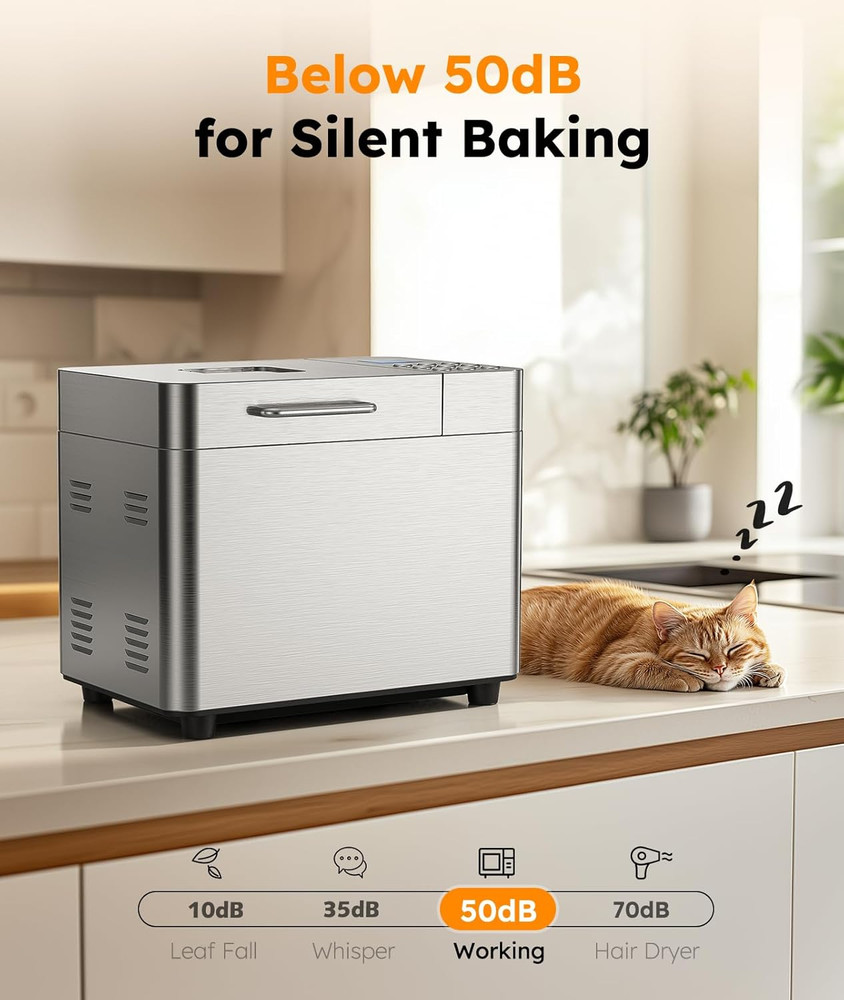 2LB Bread Maker Machine, 17 in 1 Automatic Stainless Steel Bread Machine, Non-S