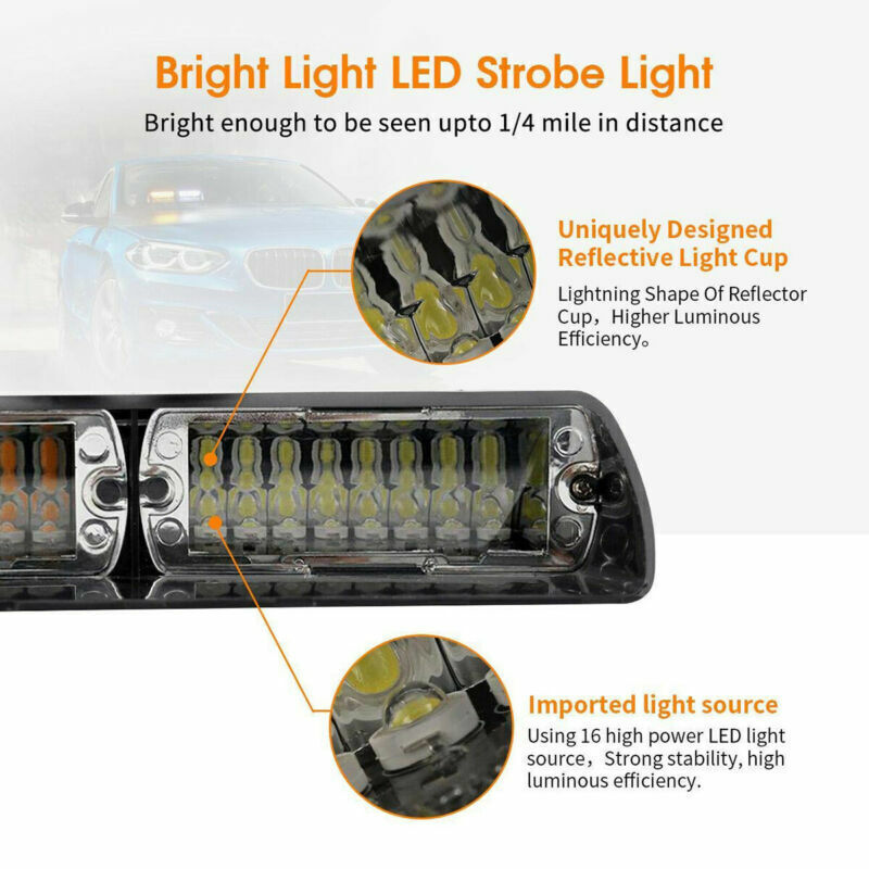 Amber 16 LED Car Windshield Strobe Light Lamp Bar 12V
