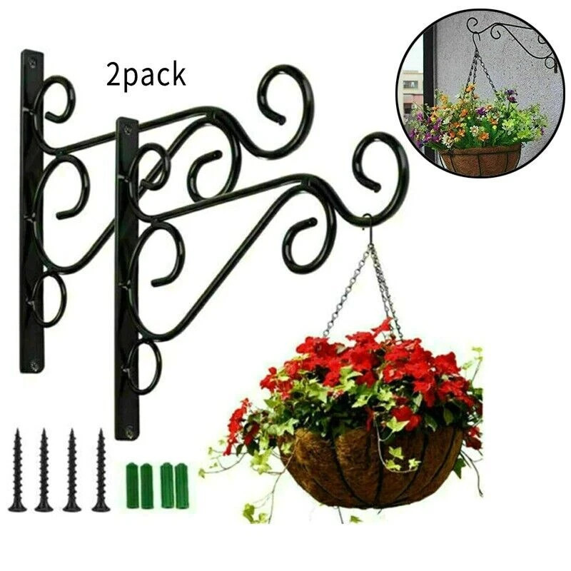 2 Pack Black Metal Hanging Brackets Wall Hooks for Planters & Lanterns
