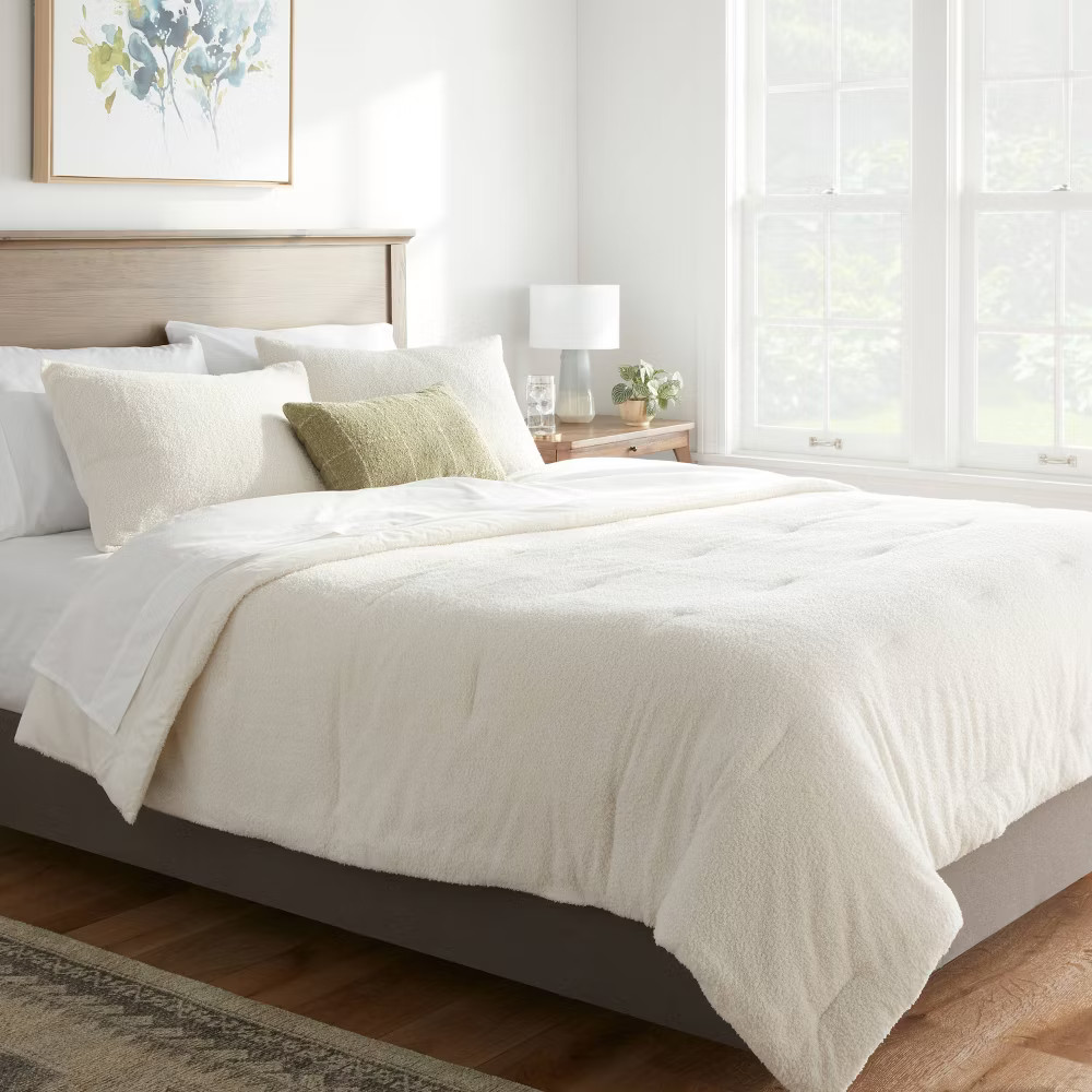 Full/Queen Cozy Chenille Comforter & Sham Set Cream - Threshold: