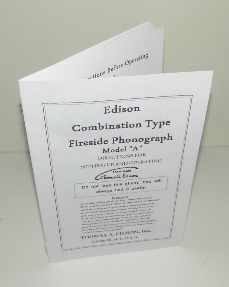 Edison Fireside Phonograph Instruction Manual Reproduction