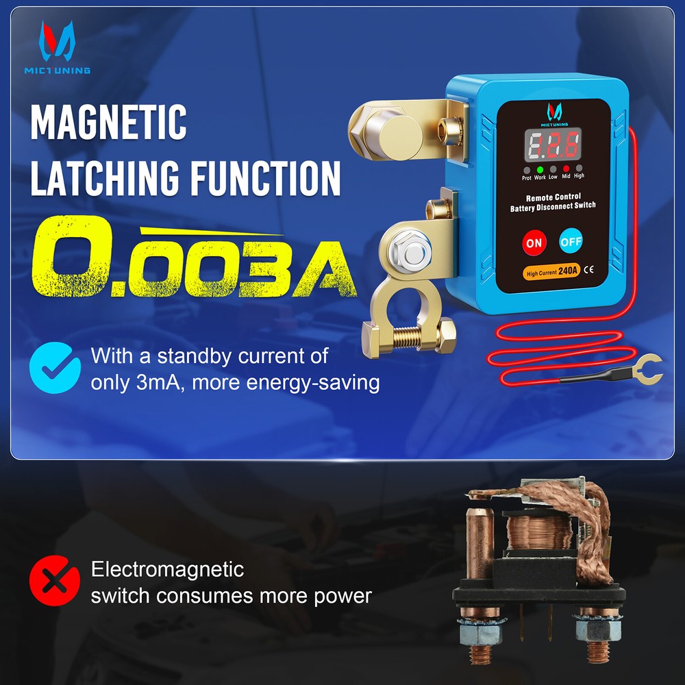 Remote Battery Disconnect Switch 240A Kill Switch LED Voltmeter Display, 12/24v