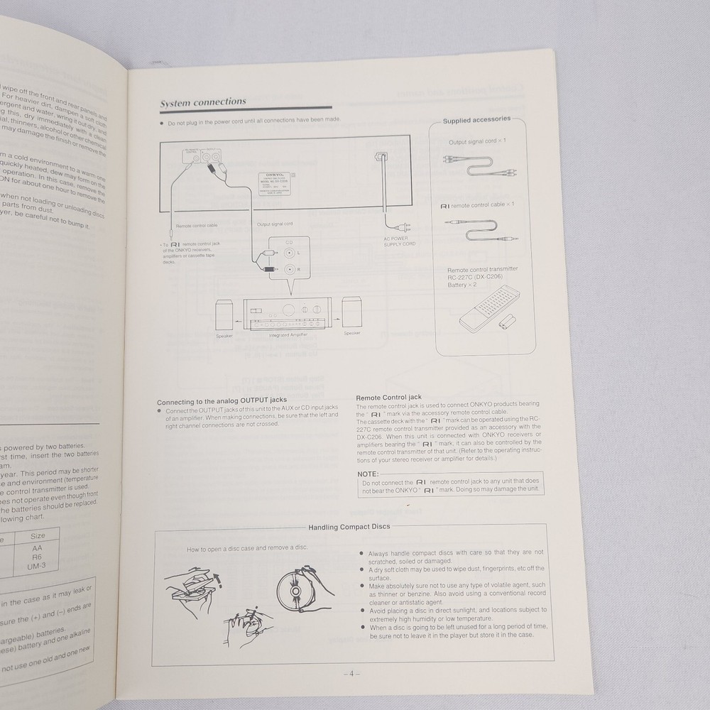 ONKYO DX-C206 C106 Compact Disc Automatic Changer Instruction Manual