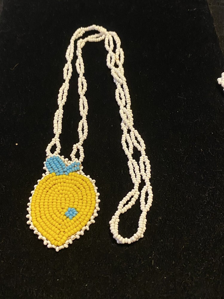 Three seed bead on leather fruit image necklaces