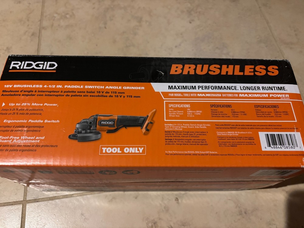 New in Box Ridgid 18V Brushless 4.5 in. Paddle Switch Angle Grinder (Tool Only)