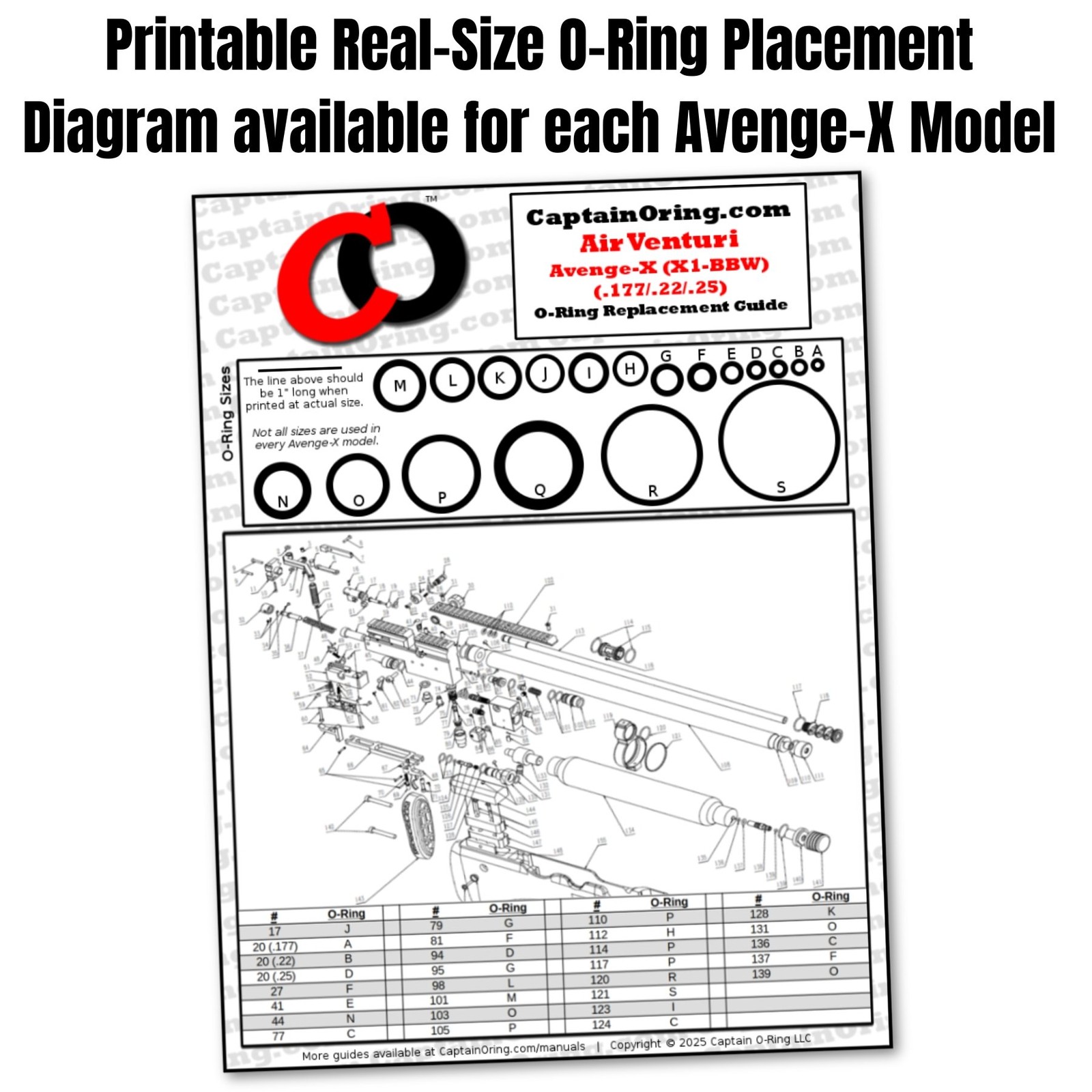 Captain O-Ring - Air Venturi Avenge-X (.177, .22, .25) O-Ring Rebuild Kit