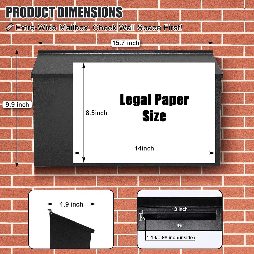 Locking Wall Mount Mailbox – Large Capacity with Key Lock for Ultimate Security