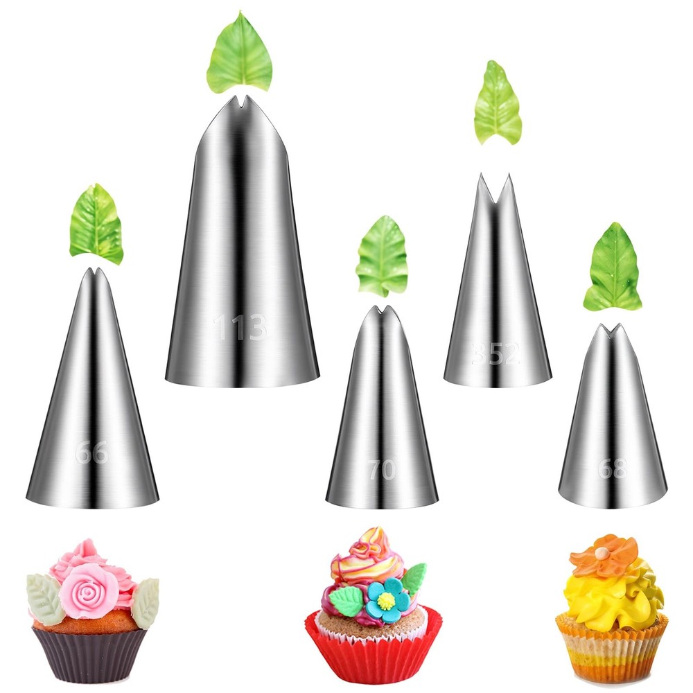 5 Pcs Stainless Steel Ruffle Tips,Leaf Piping Tips, Leaf Shape Piping Tip for...